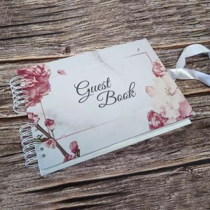 Good Size, Marble with Rose Gold Floral Frame Guestbook With 6x2 Slip-in Pages