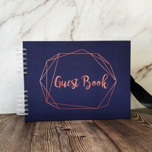 Good Size, Navy With Geometric Gold Frame Guestbook With 6x4 Portrait Slip-in Pages