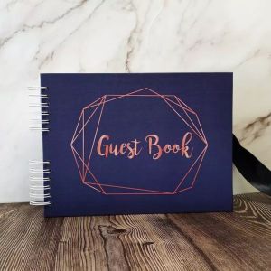 Good Size, Navy With Geometric Gold Frame Guestbook With 6x2 Slip-in Pages