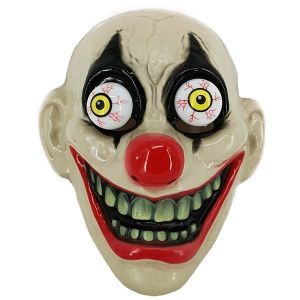 Crazed Laughing Clown with Bulging Eyes Face Mask Halloween Fancy Dress Costume 