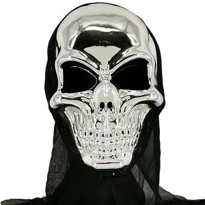 Halloween Evil Skeleton Grim Reaper Style Head Mask – Silver