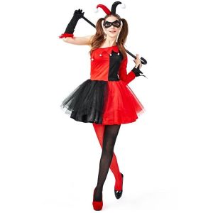 Harlequin Red and Black Jester Women’s Halloween Costume UK 10