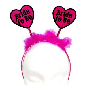 Heart ‘Bride to be’ Black and Hot Pink Feather Headband