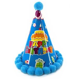 Kids Dark Blue Cake and Gifts 'Happy Birthday' Paper Hat