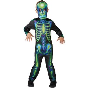 Kids Glow In The Dark Neon Skeleton Kids Fancy Dress Costume -  Size M, Kids UK 5-6 Yrs