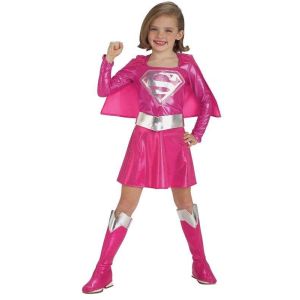 Rubies Kids Pink Metallic Supergirl Fancy Dress Costume S 3-4 Years