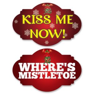 Kiss Me Now & Where’s Mistletoe, Double-Sided Xmas Photo Booth Word Board Signs