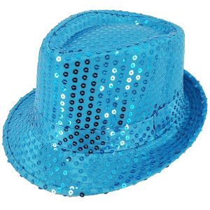 Super Cool Light Blue Sequin Gangster Hat