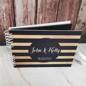 CUSTOM Fine Gold Glitter With Black Stripe Guestbook DIY Photo Album With Different Page Style Options 