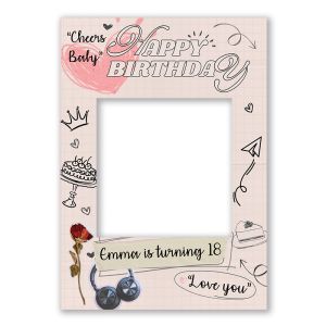 CUSTOM Pink Check Hand-Drawn Design Fully Printed Posing Frame – No. 058