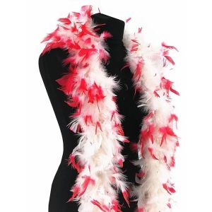 Luxury White Feather Boa with Red Tips 80g -180cm