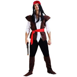Male Dark Brown Pirate Captain Fancy Dress Costume – One Size