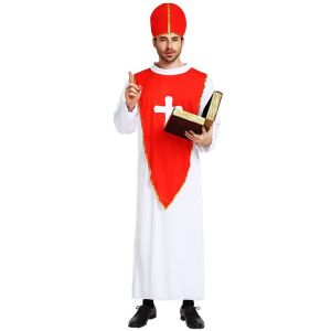 Male Red & White Bishop Pope Fancy Dress Costume – One Size