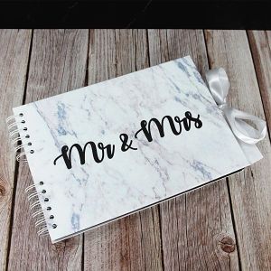 Good Size Black ‘Mr & Mrs’ Marble Guestbook With 6x2 Slip-in Pages
