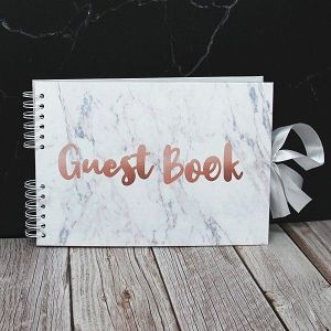 Good Size Marble Guestbook With Copper ‘Guest Book’ Message With 6x2 Slip-in Pages