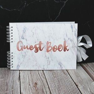 Good Size Marble Guestbook & Copper ‘Guest Book’ Message with Printed Pages