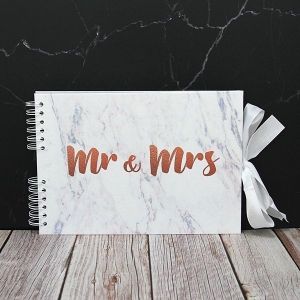 Good Size Copper ‘Mr & Mrs’ Marble Guestbook With 6x4 Printed Pages