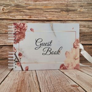 Good Size, Marble with Rose Gold Floral Frame Guestbook With Plain Pages 