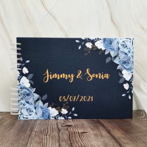 CUSTOM Navy Pastel Blue Roses Guestbook with Different Page Style Options 
