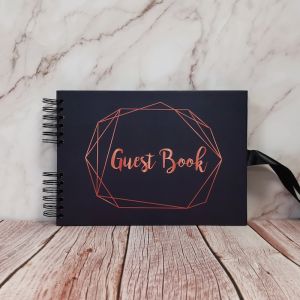 Good Size, Navy With Geometric Gold Frame Guestbook With 6x4 Landscape Slip-in Pages