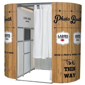 Brown Wood With Retro Graphics Photo Booth Panel Skins