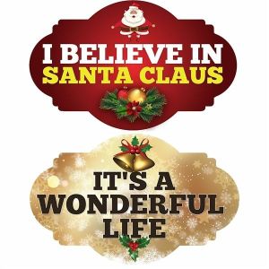 I Believe In Santa Claus & It’s A Wonderful Life, Double-Sided Xmas Photo Booth Word Board Signs