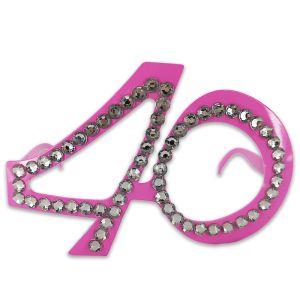 Number-shaped Milestone 40th Birthday Diamante Glasses In Pink