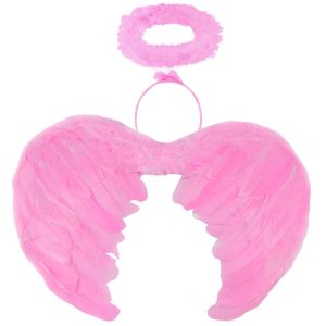 Pink Feather Angel Wings & Angel Halo Set