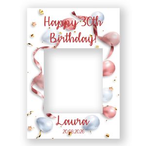 CUSTOM Pink Balloon with Gold Glitter Birthday Fully Printed Posing Frame – No. 061