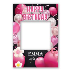 CUSTOM Pink Balloon on Black Background Fully Printed Posing Frame – No. 079