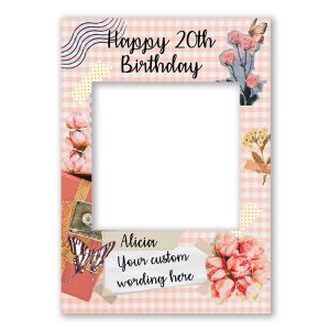 CUSTOM Pink Check with Rose and Butterfly Style Fully Printed Posing Frame – No. 062