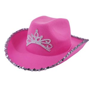 Pink Cowboy Cowgirl Hat With Silver Tiara