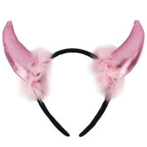 Pink Devil Horns With Fur Headband