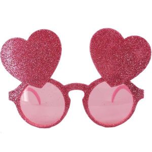 Pink Glitzy Double Love Hearts Glasses
