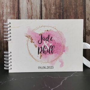 CUSTOM Light Pink Marble With Rose Gold Sphere & Rose Watercolour Guestbook With Different Page Style Options