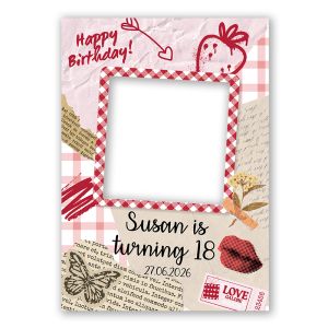 CUSTOM Pink Strawberry and Butterfly Birthday Fully Printed Posing Frame – No. 067
