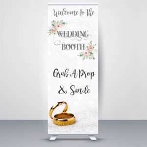 Pretty Glitzy Sand With Gold Rings ‘Wedding Booth’ Pop Up Roller Banner