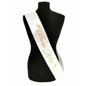 White With Gold Writing ‘Prom King’ Sash