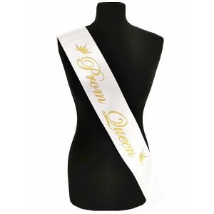 White With Gold Writing ‘Prom Queen’ Sash