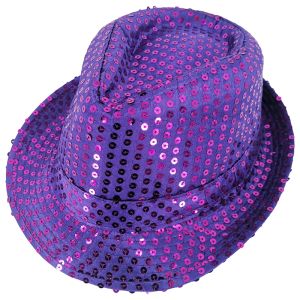 Sparkling Sequin Fedora Gangster Trilby Hat - Purple