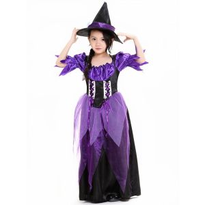 Purple and Black Wicked Witch Magical Kids Halloween Costume - Kids UK Size 5-6 Yrs