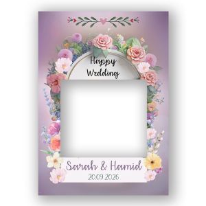 CUSTOM Colourful Flower with Purple Background Wedding Fully Printed Posing Frame – No. 068