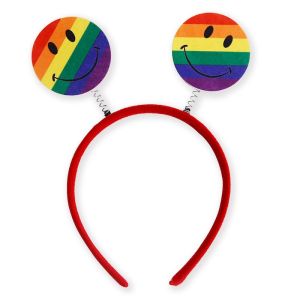 PridePop Rainbow Headband Fun LGBTQ Accessory for Pride Events - Rainbow Smiley Faces