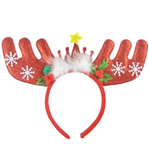 Red Glitzy Reindeer With Star Crown Christmas Headband