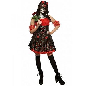 Red Rose Day of the Dead Women’s Halloween Fancy Dress Costume  Medium