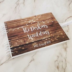 CUSTOM Rustic Wood With Hanging Fairy Lights Guestbook with Different Page Options