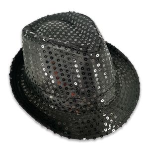 Sparkling Sequin Fedora Gangster Trilby Hat - Black