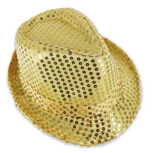 Sparkling Sequin Fedora Gangster Trilby Hat - Gold