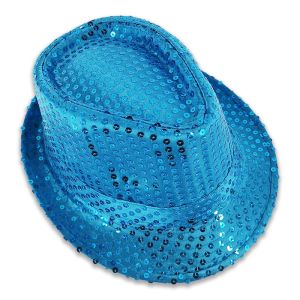 Sparkling Sequin Fedora Gangster Trilby Hat - Light Blue