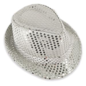 Sparkling Sequin Fedora Gangster Trilby Hat - Silver